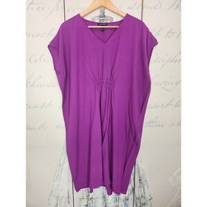 Eileen Fisher Womens Purple 100% Silk V-Neck Cinched Waist Shift Dress Size M
